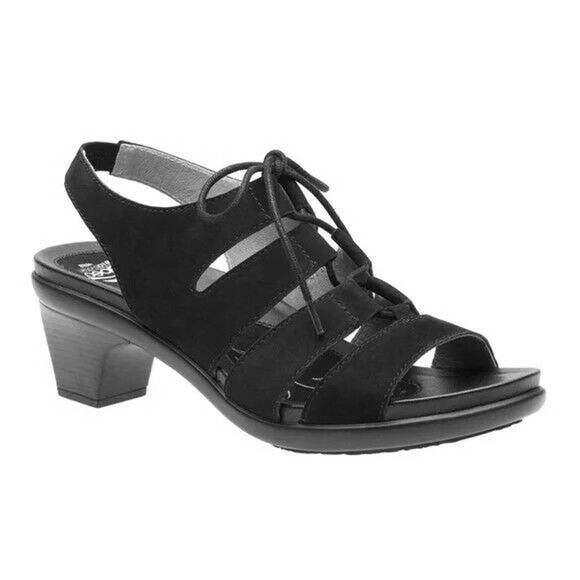 Abeo Georgia Neutral Black Nubuck Lace Up Sandal Open Toe Slingback 7 N - Picture 1 of 6